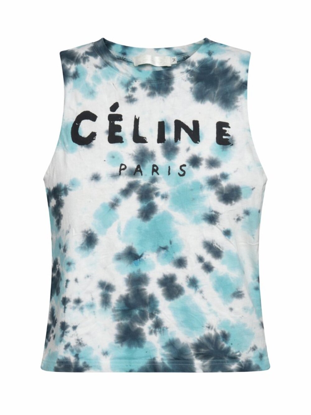 UPCYCLED CELINE Paris Tank Top - White & Blue Tie Dye Hand Made - Womens Size SM